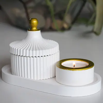 Ribbed Trinket & Tealight Trio Set Description primary image