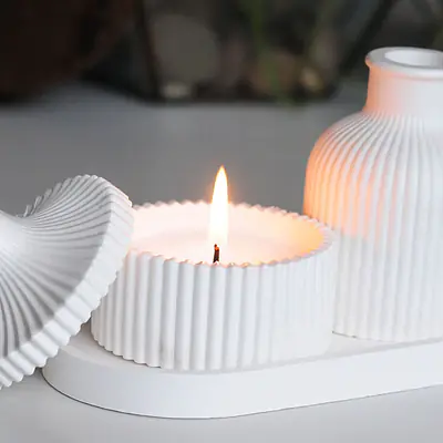 Ribbed Vase, Ribbed bowl candle holder and oval tray primary image